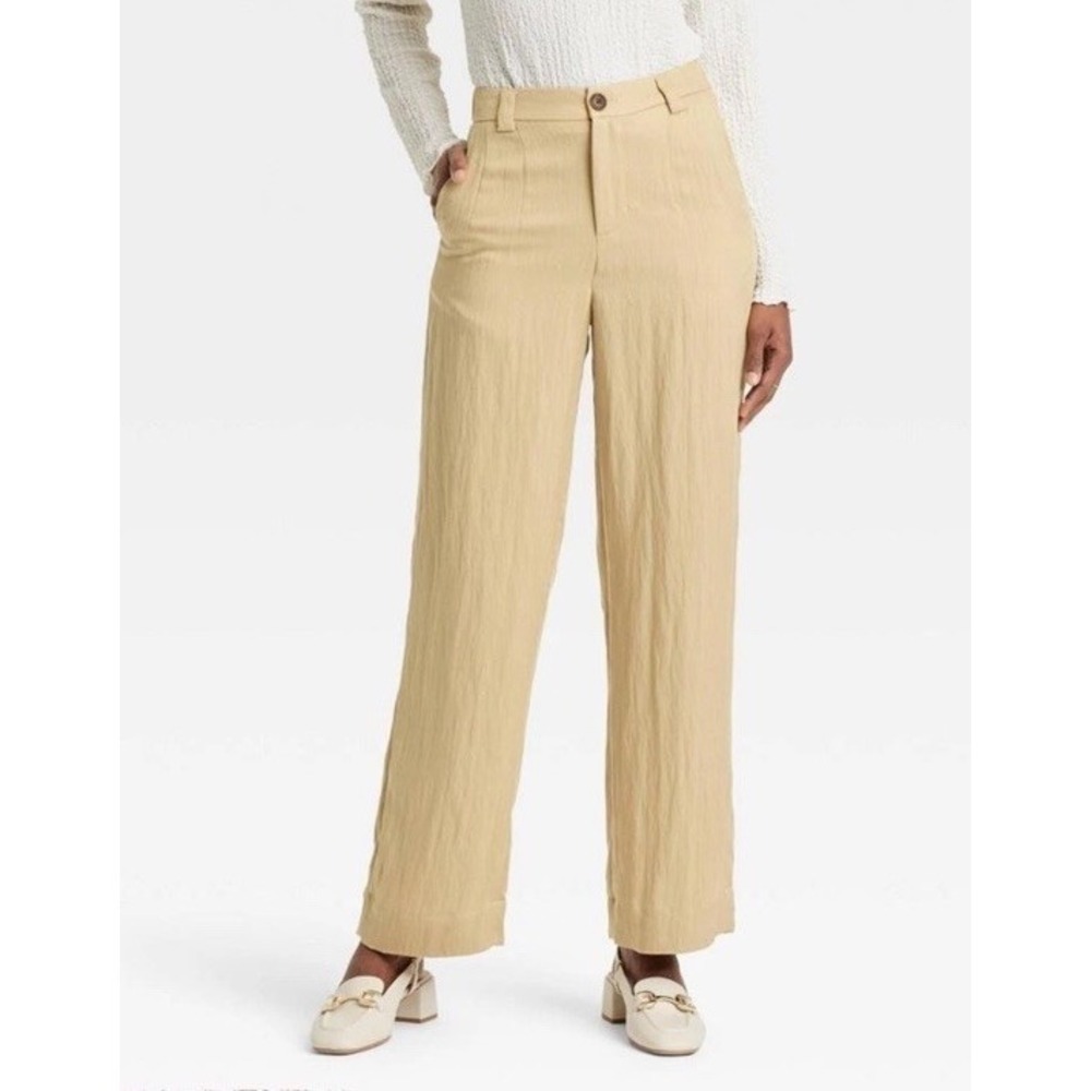 Women's High-Rise Straight Trousers - A New Day Beige SIZE 12